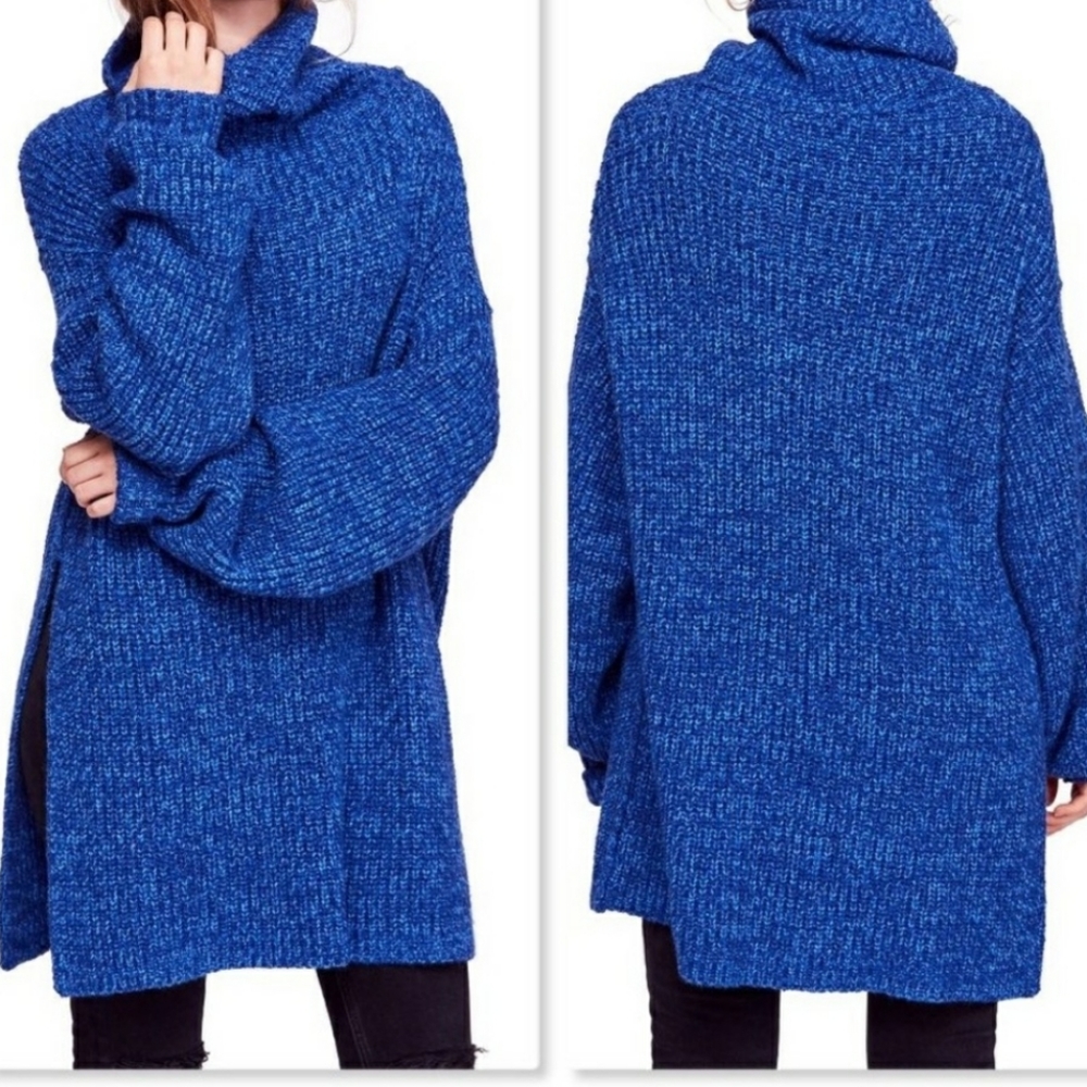 Free People Eleven Turtleneck‎ Longline Knit Sweater Size Small Oversized
